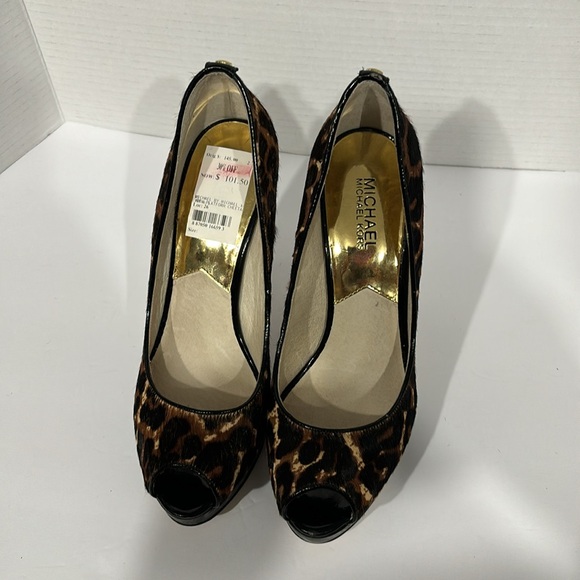 Michael Kors York Platform Cheetah Natural Haircalf Open Toe Pump Size 8 - Picture 8 of 14
